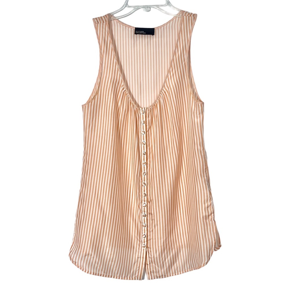 Tommy Hilfiger Collection 100% Silk Orange White Stripe Button Front Tank Top XS